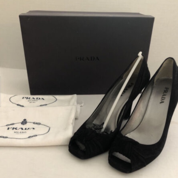 PRADA Black suede wedges open toe - Picture 1 of 6